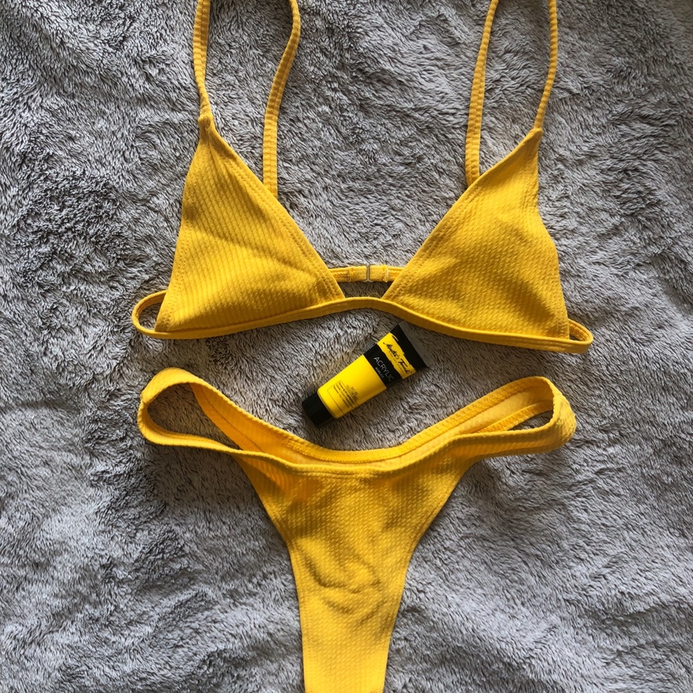 Yellow High Waist Thong Bikini